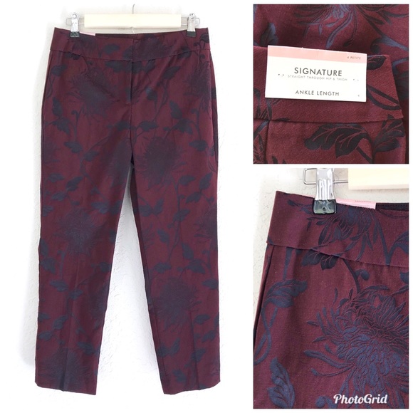 Ann Taylor Factory Pants - ANN TAYLOR Maroon Navy Floral Signature Ankle Pant